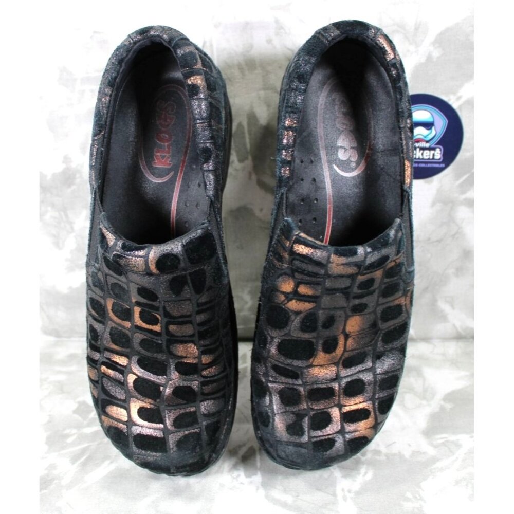 Klogs Womens Slip-Resistant Bronze & Black Leather Clogs Size 9M